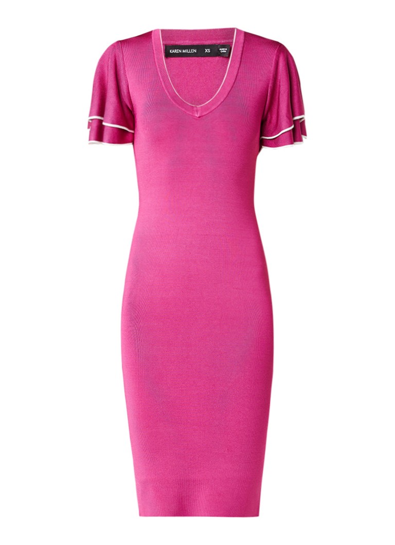 Karen Millen Midi kokerjurk met volantmouw fuchsia