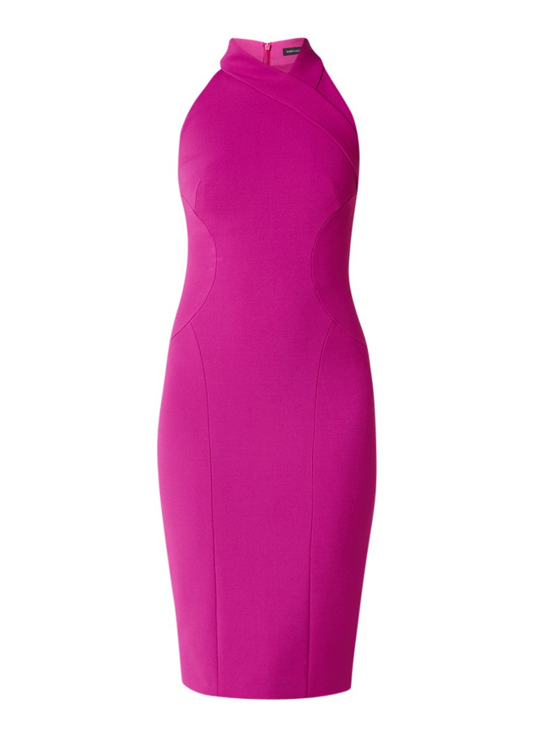 Karen Millen Midi kokerjurk met siernaden fuchsia