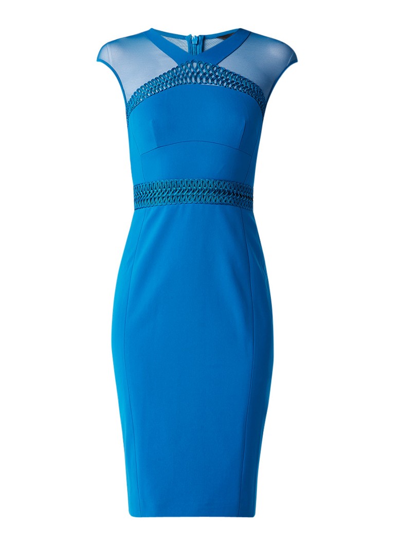 Karen Millen Kokerjurk met inzet van mesh en gevlochten details blauw