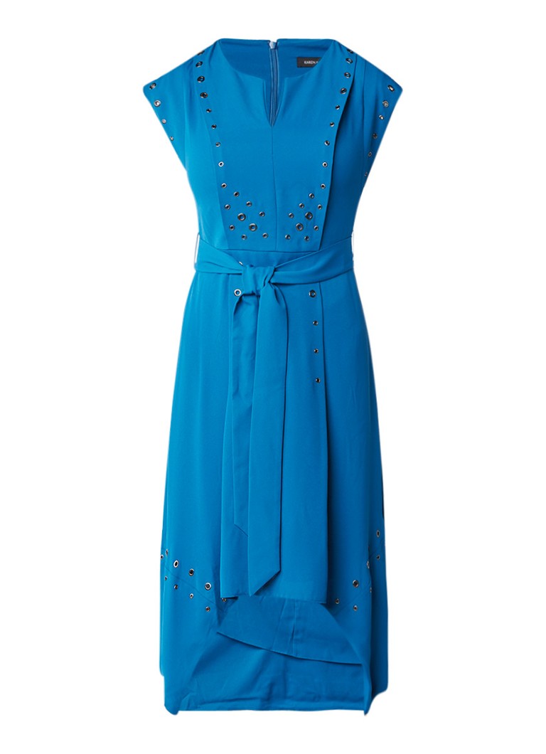 Karen Millen A-lijn jurk met strikceintuur en eyelets royalblauw