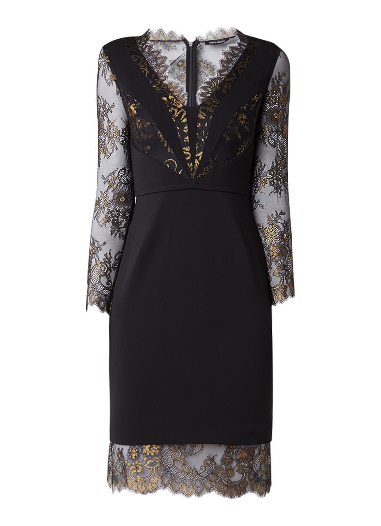Karen Millen Bodycon jurk met details van kant en lurex zwart