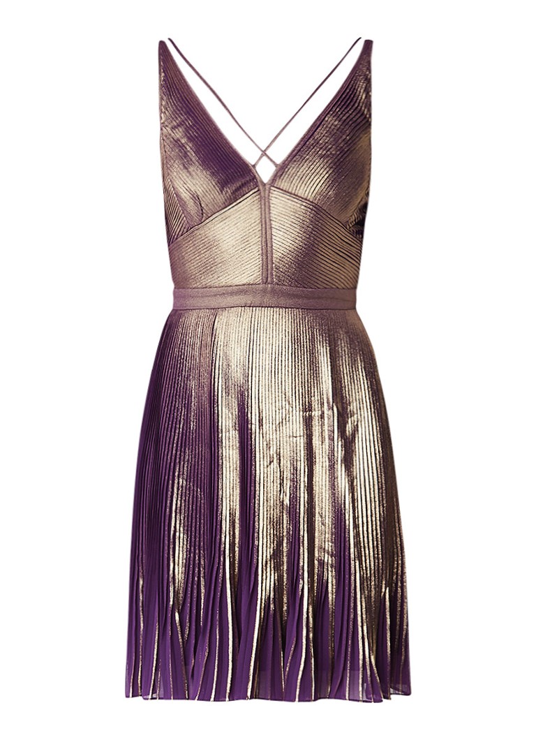 Karen Millen Mini-jurk met plissé en metallic finish paars