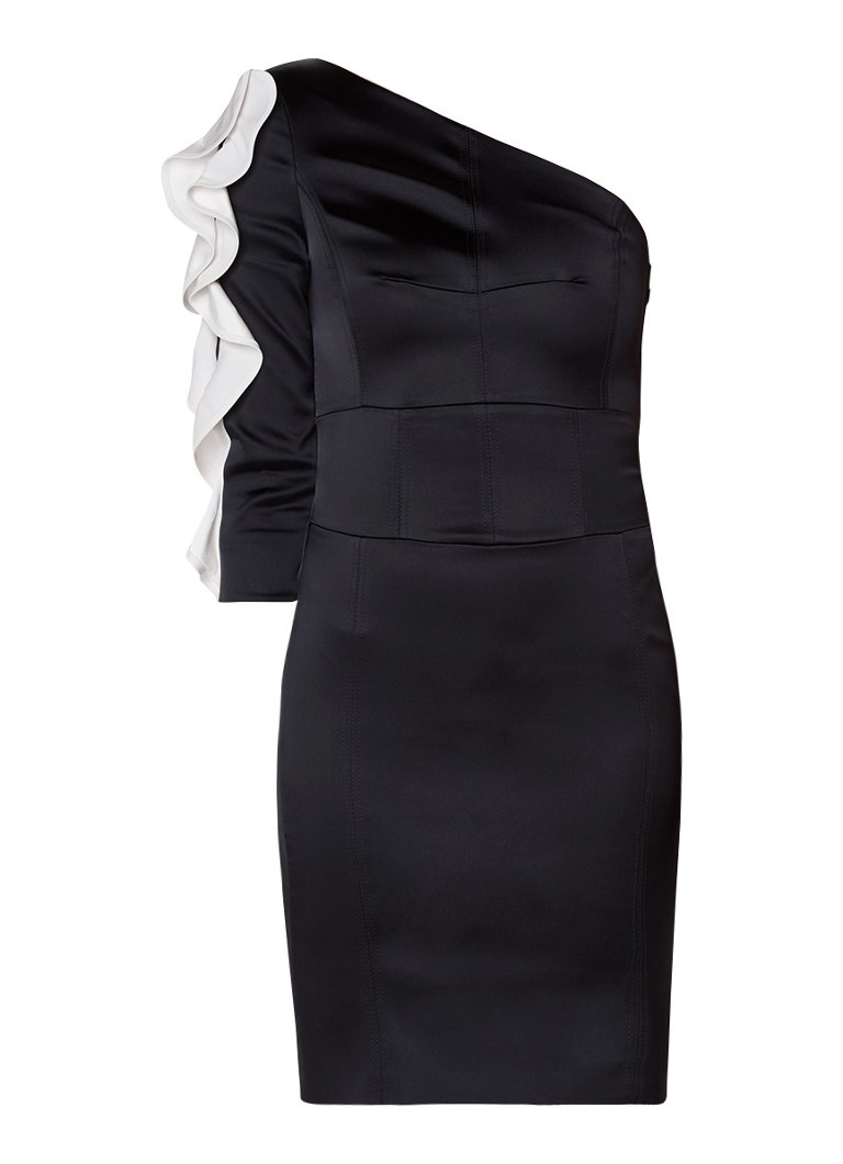 Karen Millen One shoulder kokerjurk met ruches zwart