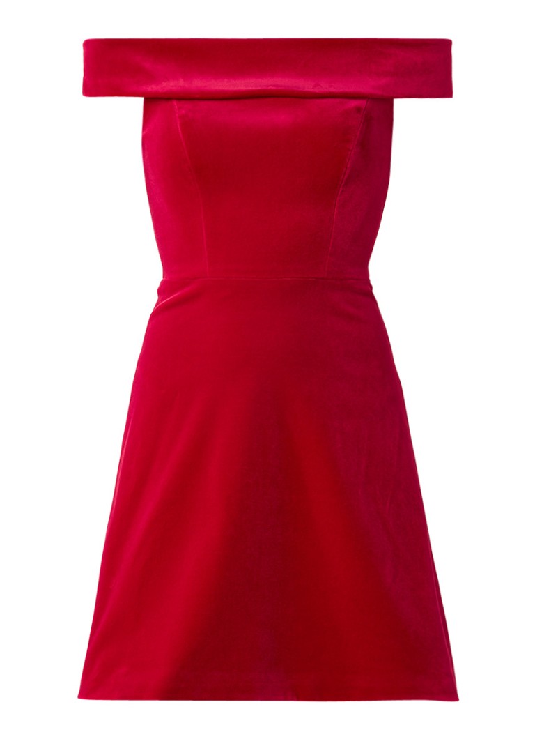Karen Millen Off shoulder jurk van fluweel met deelnaden rood