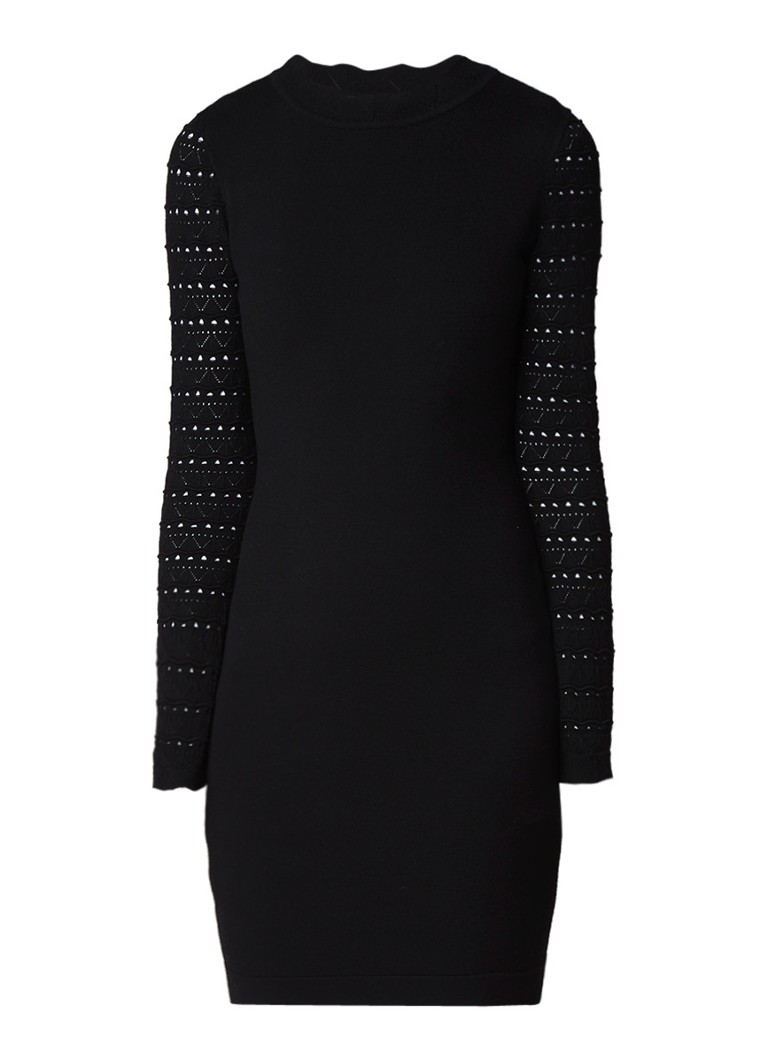 Karen Millen Fijngebreide jurk met opengewerkt dessin en contrasterende boord zwart