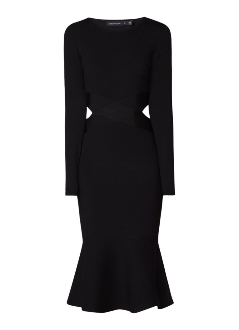 Karen Millen Ribgebreide midi-jurk met cut-outs zwart