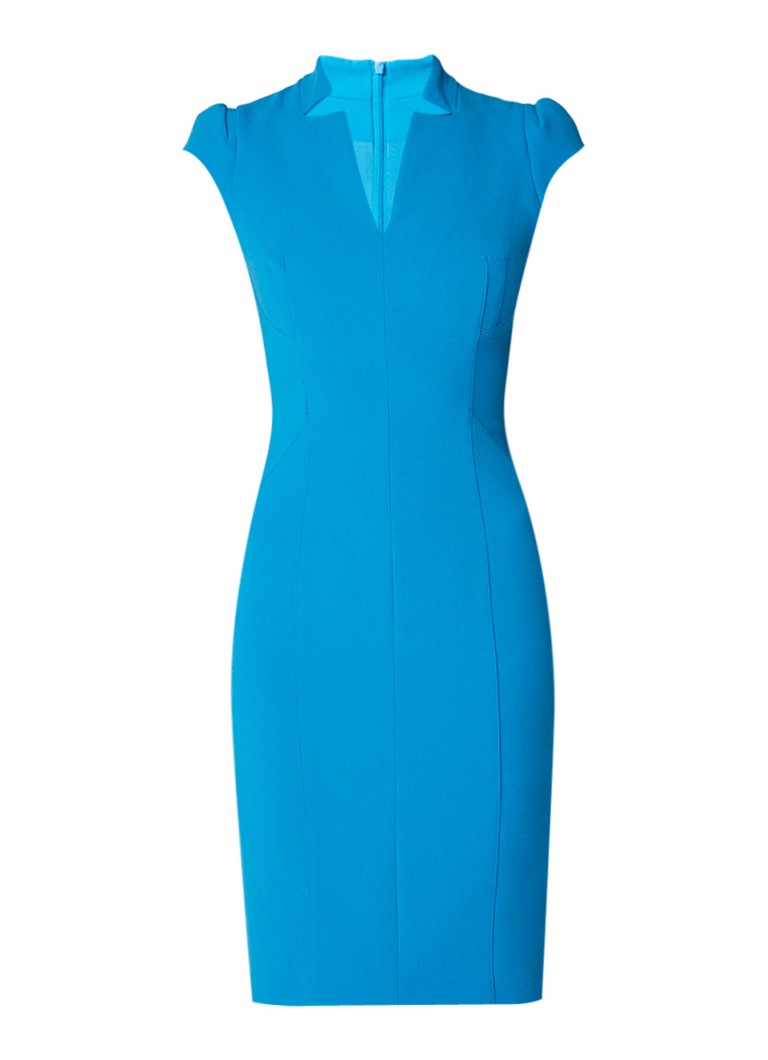 Karen Millen Kokerjurk met split en siernaad turquoise