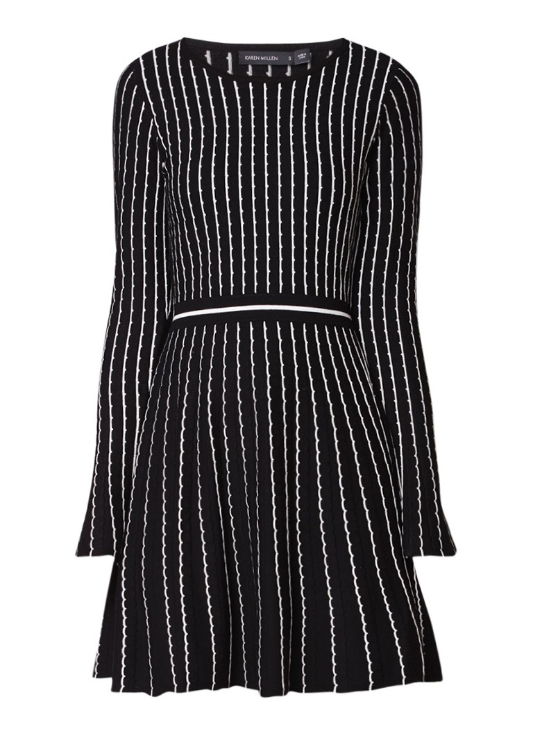 Karen Millen A-lijn midi-jurk met ingebreide structuur en trompetmouw zwart