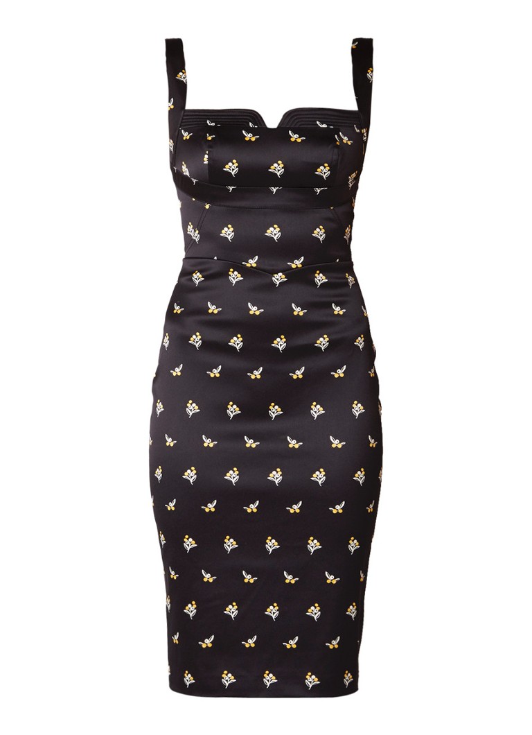 Karen Millen Bodycon jurk van satijn met dessin zwart