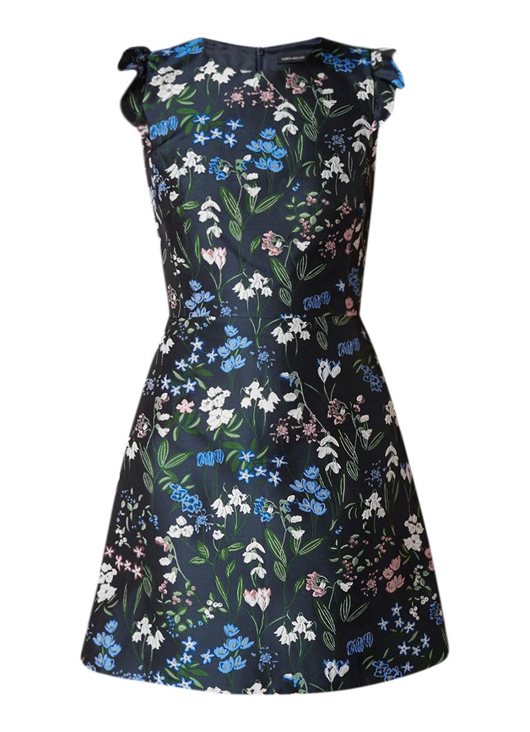 Karen Millen A-lijn jurk met botanisch dessin donkerblauw