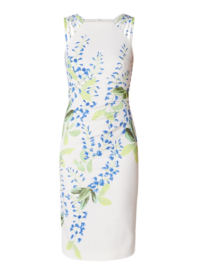 Karen Millen Kokerjurk met bloemendessin en schouderbandjes gebroken wit