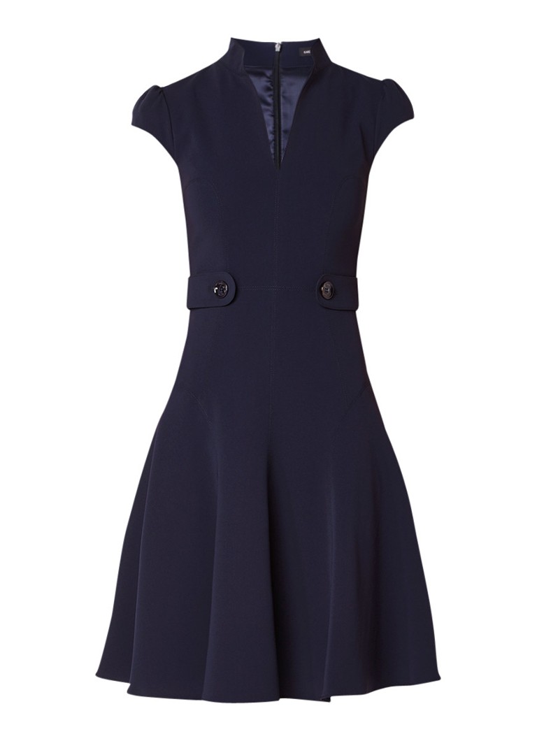 Karen Millen A-lijn jurk met knoopdetail en pofmouw donkerblauw
