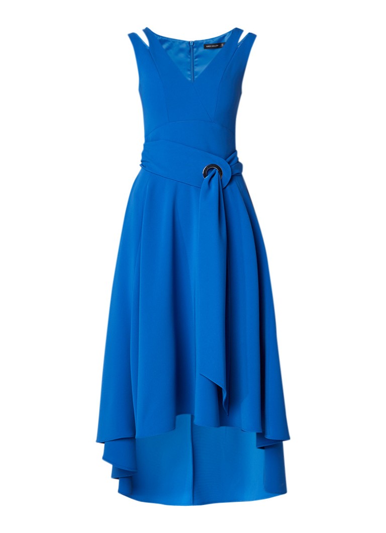Karen Millen A-lijn jurk met V-hals en strikceintuur kobaltblauw