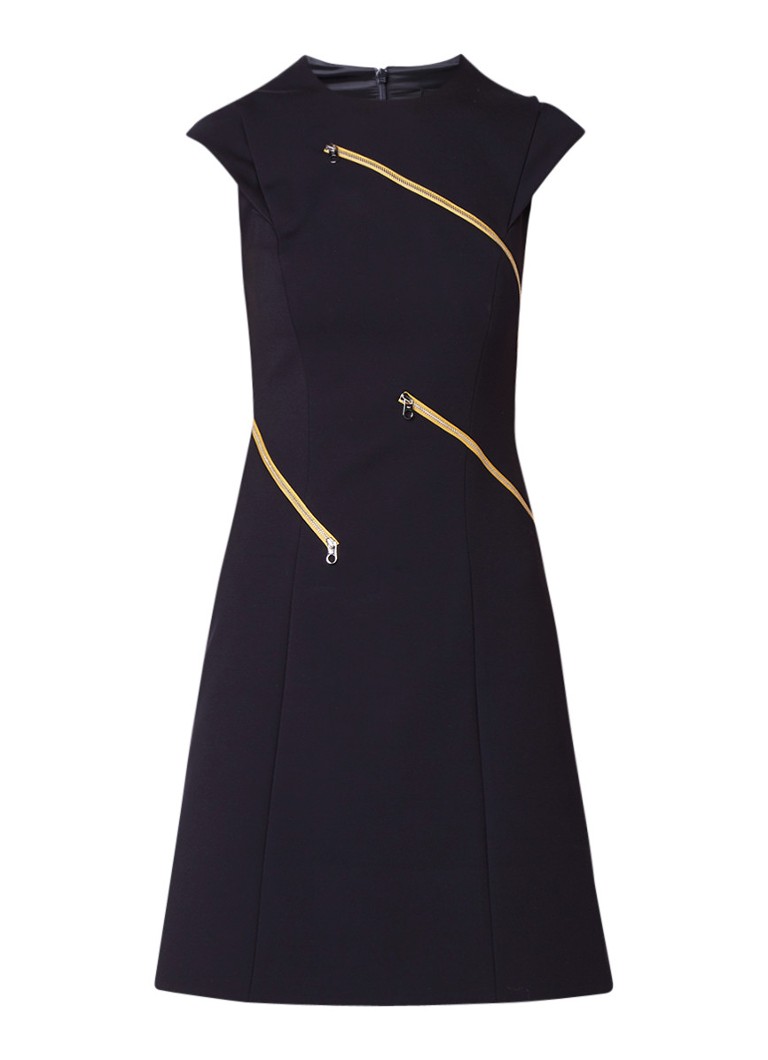 Karen Millen A-lijn jurk met ritsdetail en kapmouw donkerblauw