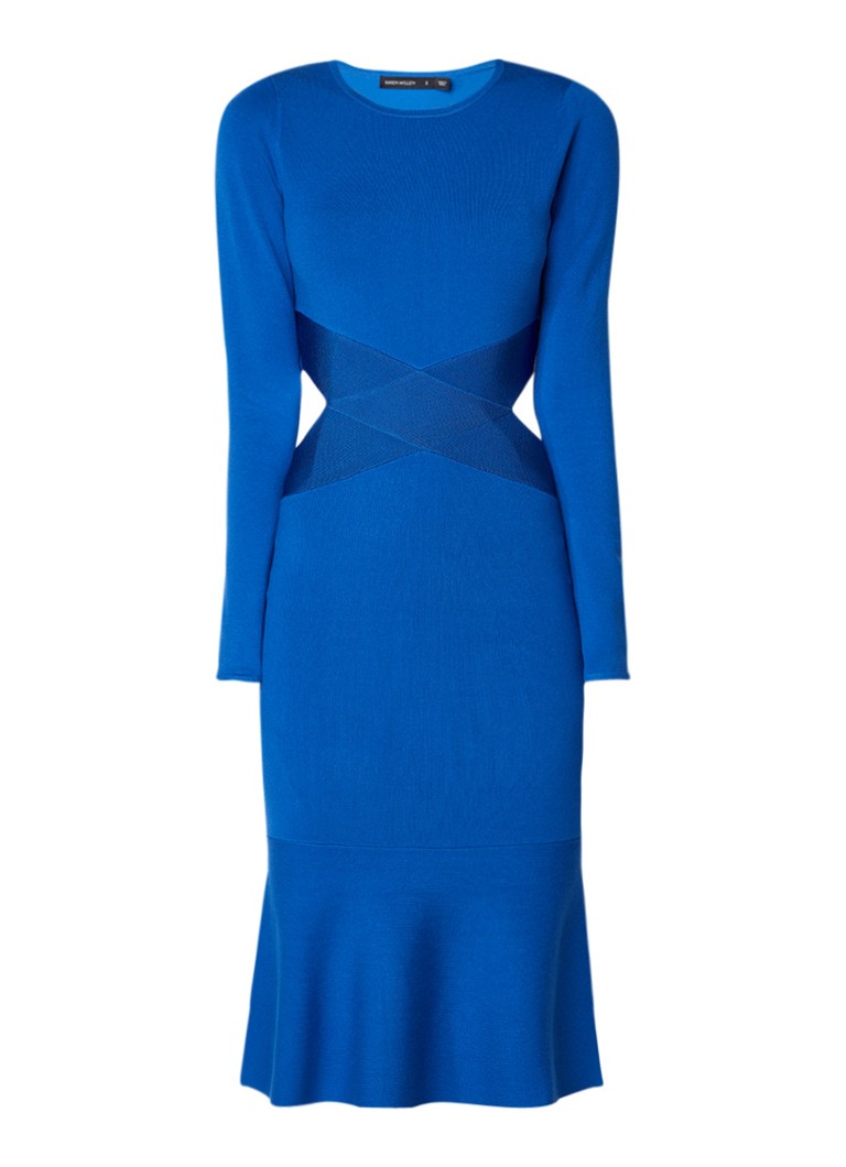 Karen Millen Fijngebreide midi-jurk met cut-out detail royalblauw