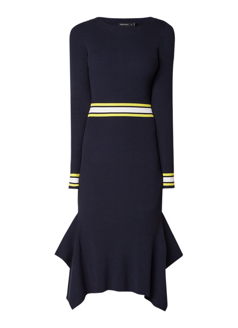 Karen Millen Ribgebreide midi-jurk met streepdetail donkerblauw