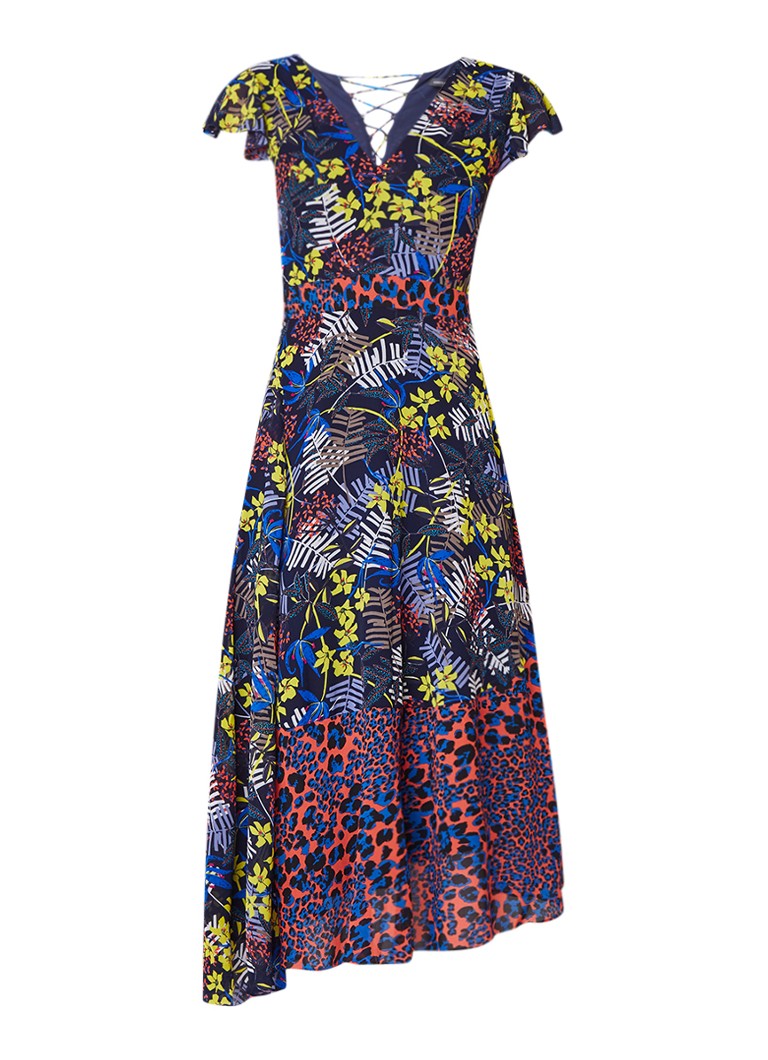 Karen Millen Midi-jurk van chiffon met bloemendessin en rijgdetail multicolor