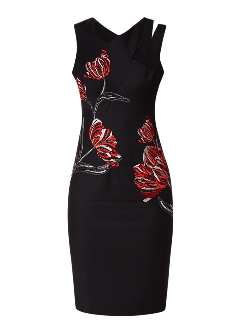 Karen Millen Bodycon jurk met met deelnaden en borduring creme