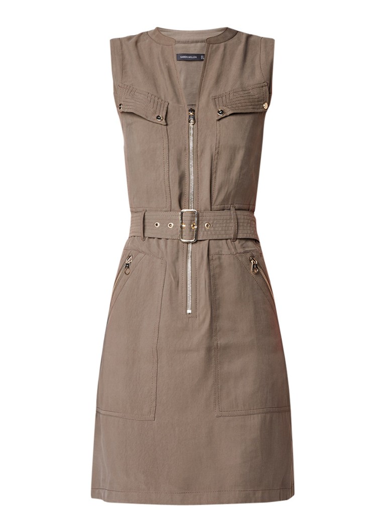 Karen Millen Midi-jurk met military look en tailleceintuur legergroen