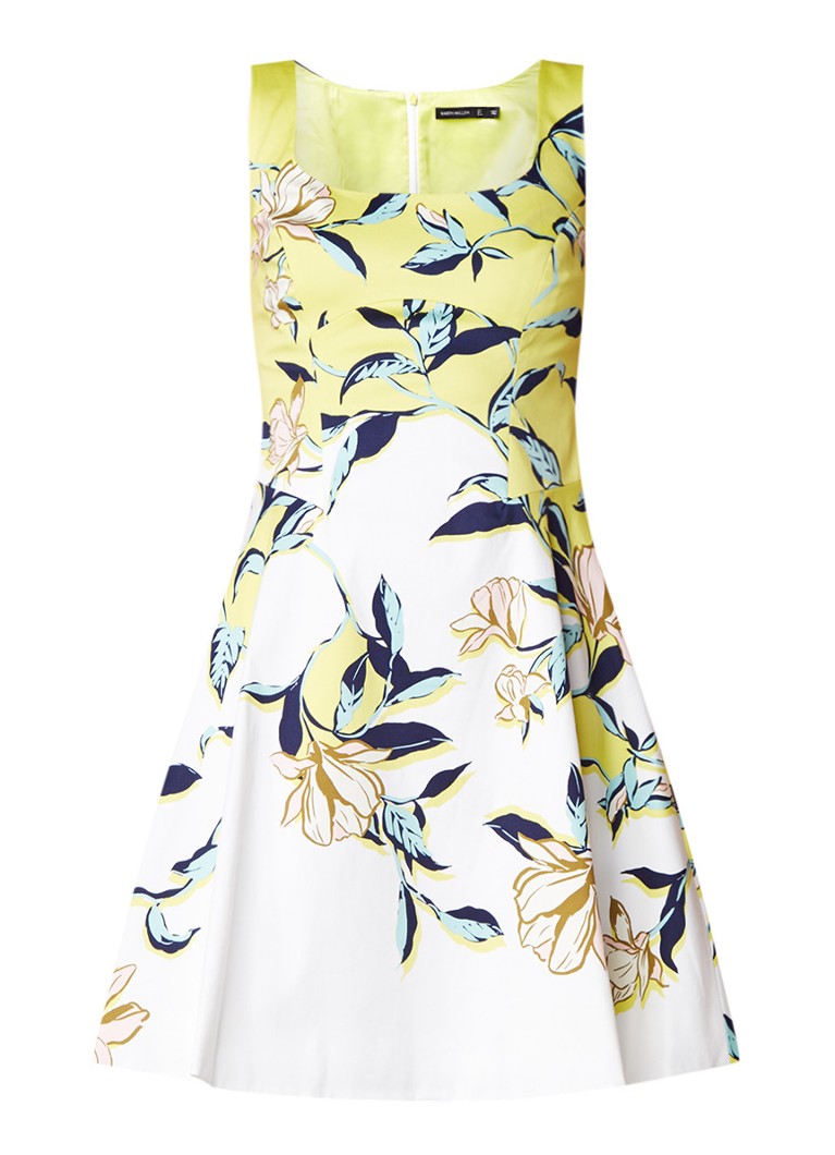 Karen Millen Magnolia A-lijn jurk met bloemendessin lime