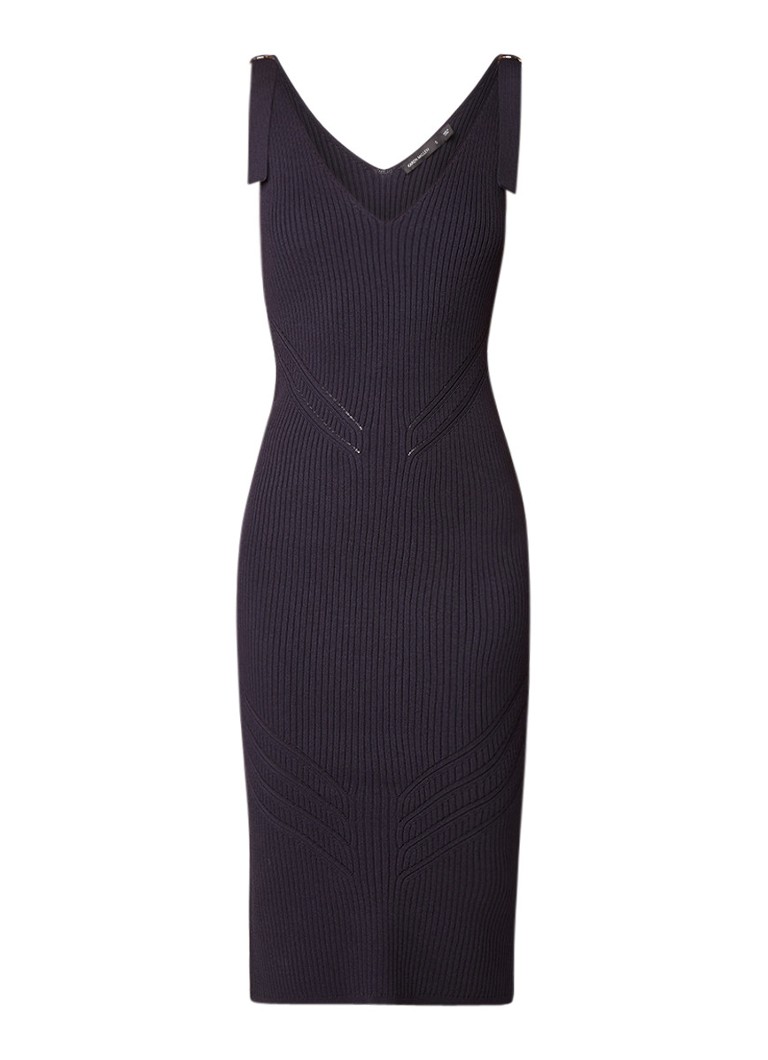 Karen Millen Ribgebreide midi-jurk met gespdetail donkerblauw