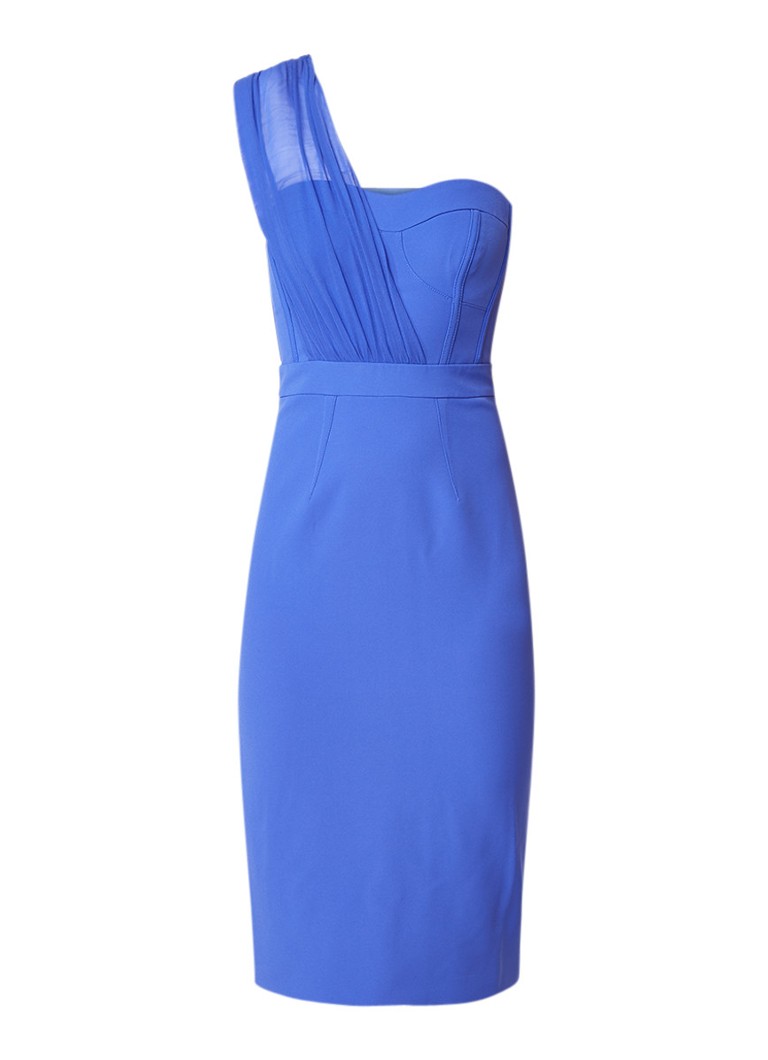 Karen Millen One shoulder bodycon jurk met contrast van zijde royalblauw