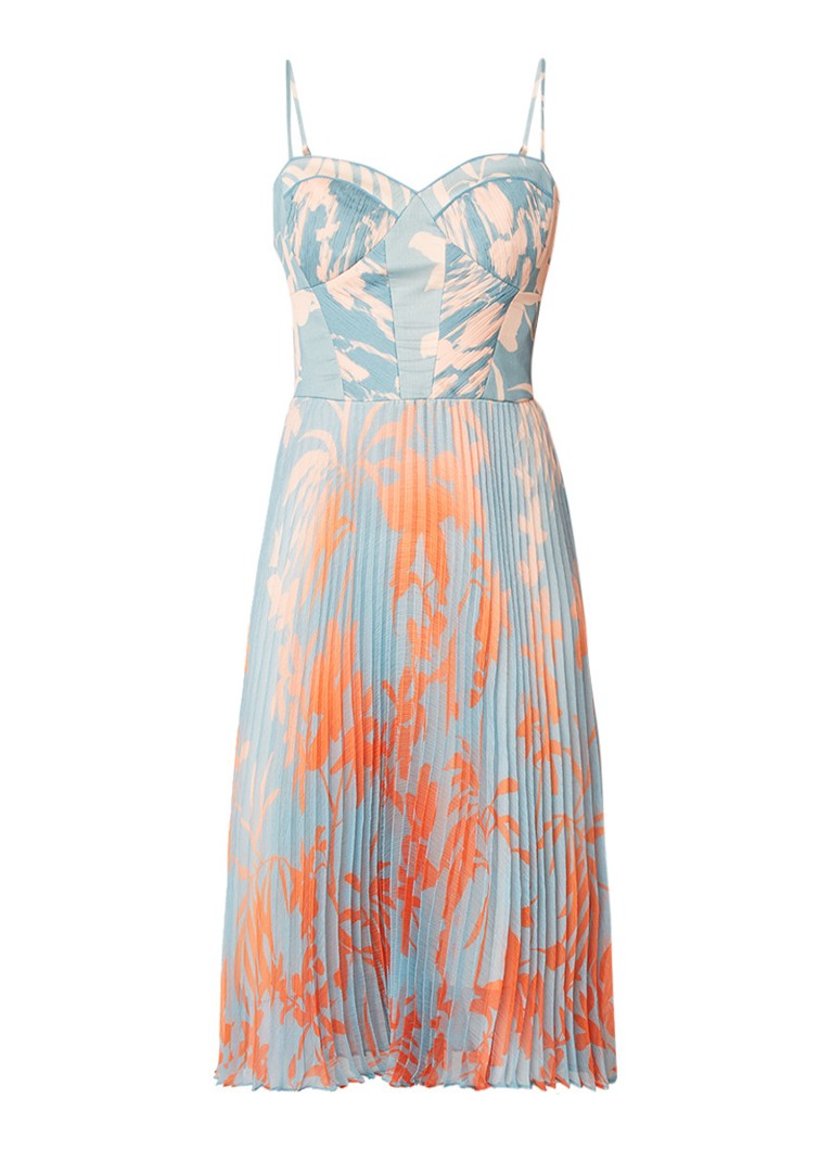 Karen Millen A-lijn jurk met plissé en print lichtblauw