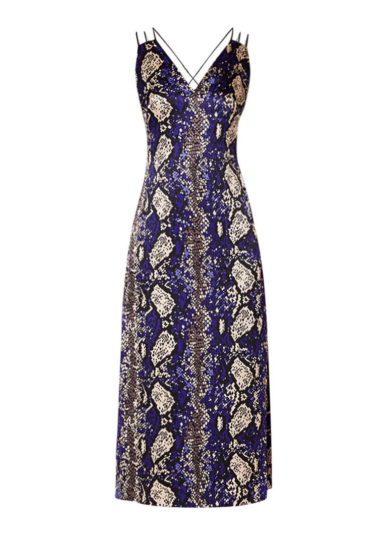 Karen Millen Maxi-jurk met slangenprint en zijsplit kobaltblauw