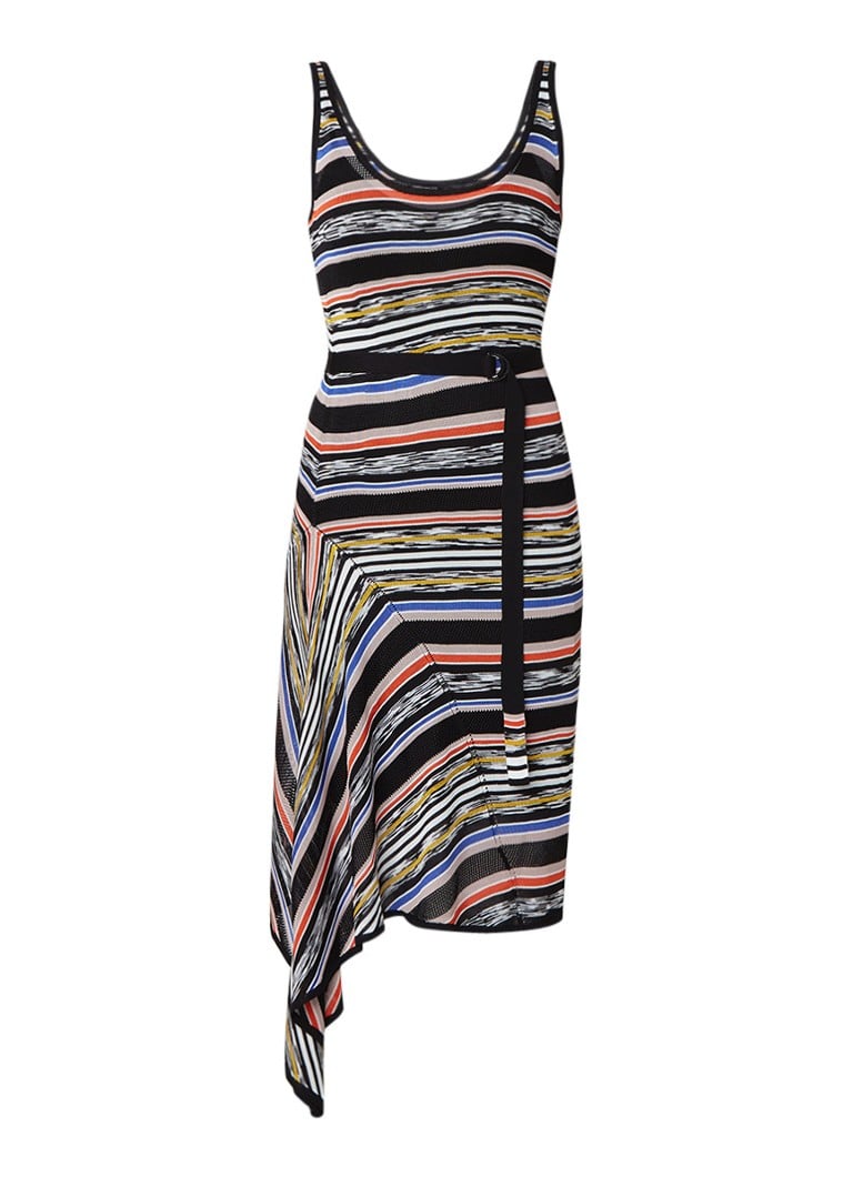 Karen Millen Asymmetrische midi-jurk met ceintuur en streepdessin zwart