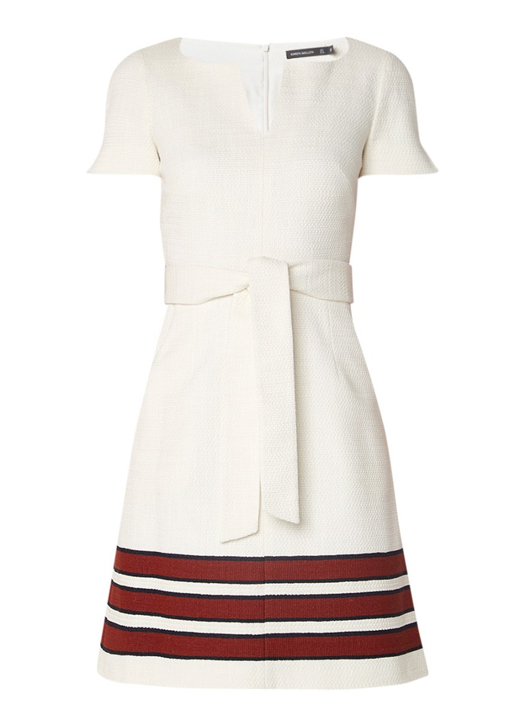 Karen Millen A-lijn jurk van tweed met ceintuur gebroken wit