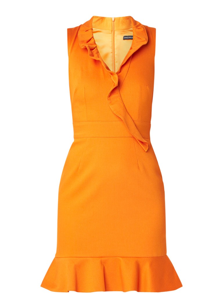 Karen Millen Kokerjurk met volant oranje