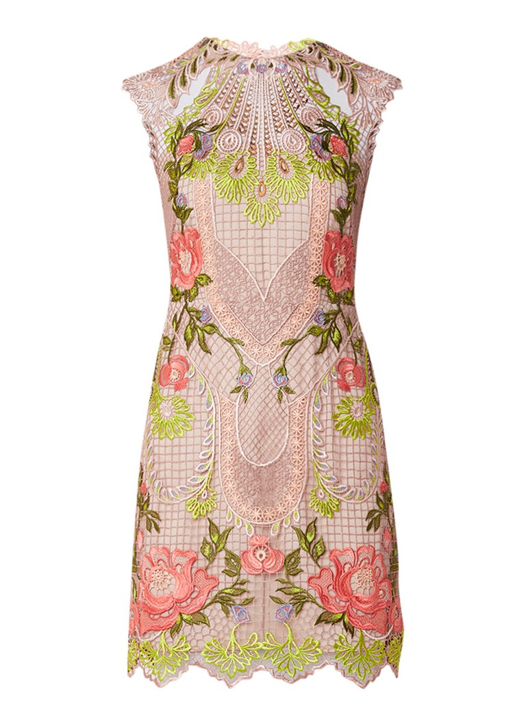 Karen Millen Midi-jurk van guipure kant met bloemendessin multicolor