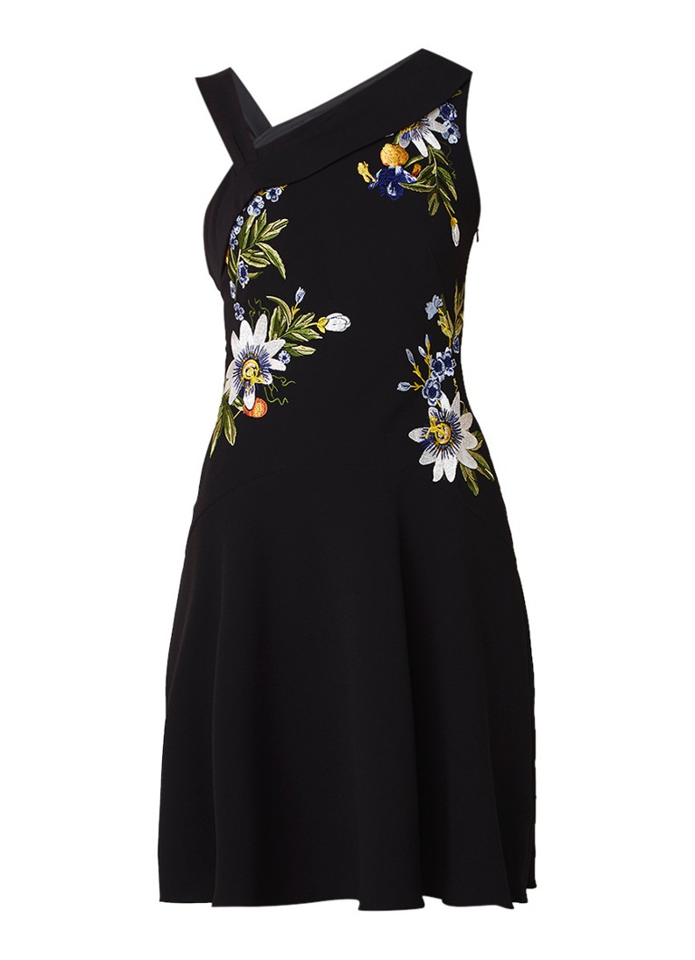 Karen Millen Aymmetrische jurk met bloemenborduring zwart