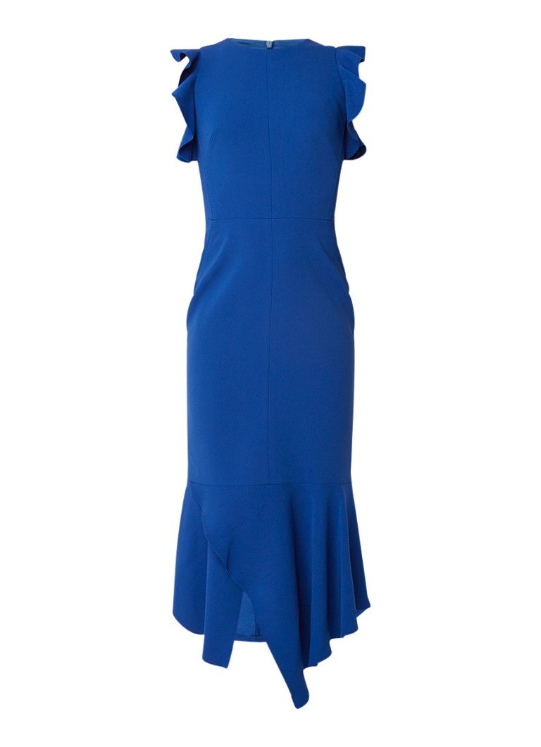 Karen Millen Midi-jurk met volant en siernaden kobaltblauw