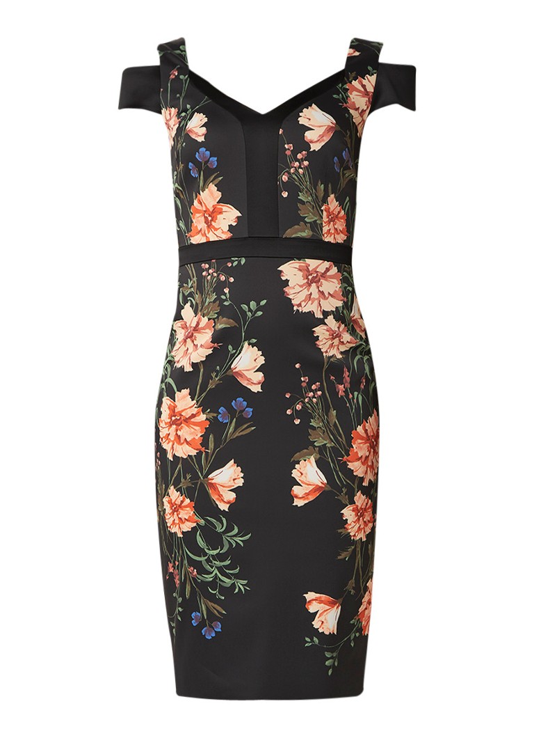 Karen Millen Bodycon midi-jurk met bloemendessin en cut out detail zwart