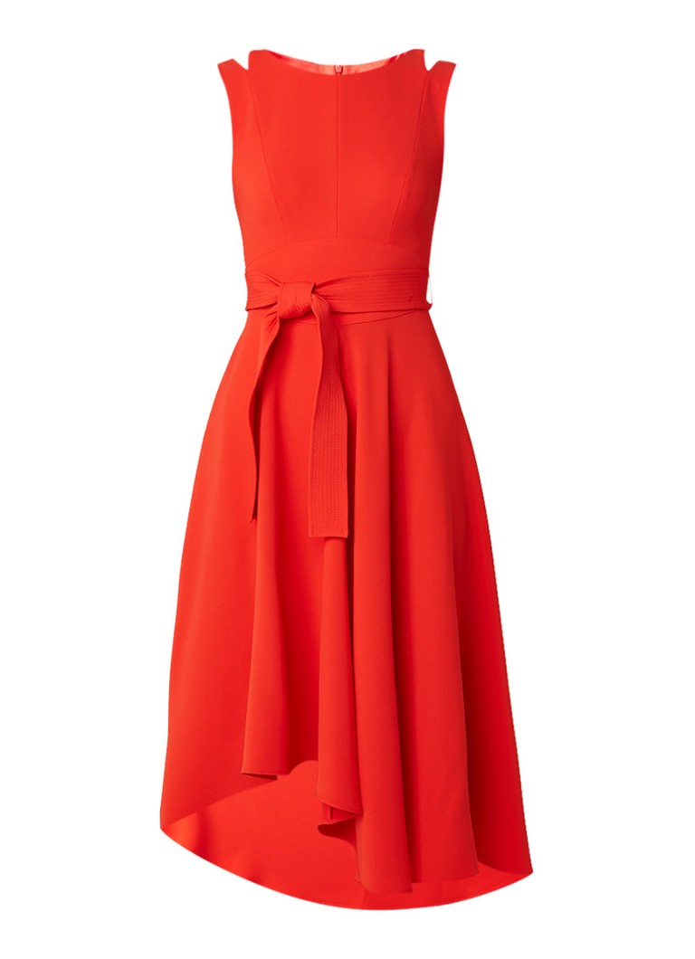 Karen Millen Asymmetrische A-lijn jurk met strikceintuur rood