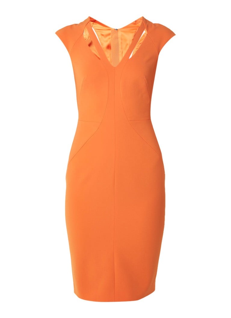 Karen Millen Kokerjurk met cut-outs en coupenaden oranje