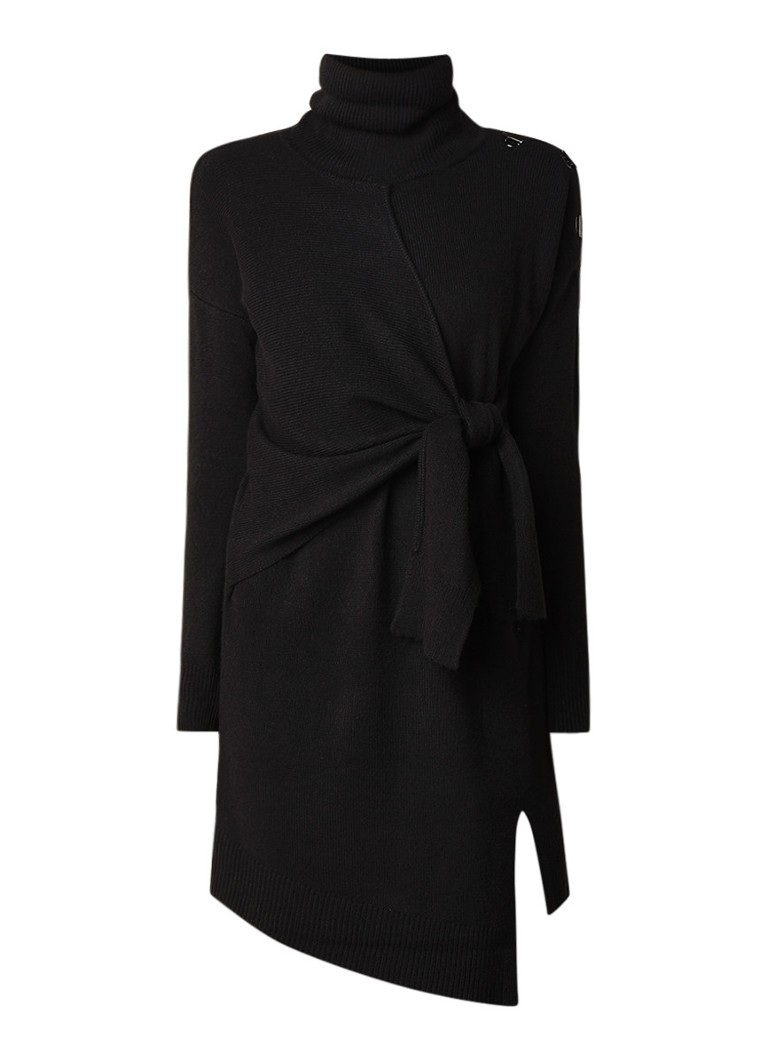 Karen Millen Fijngebreide trui-jurk met col en strikdetail zwart
