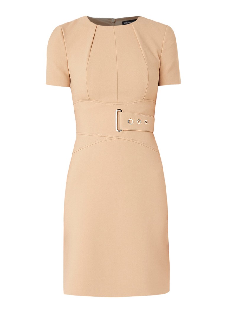 Karen Millen Kokerjurk met gespdetail en stretch beige