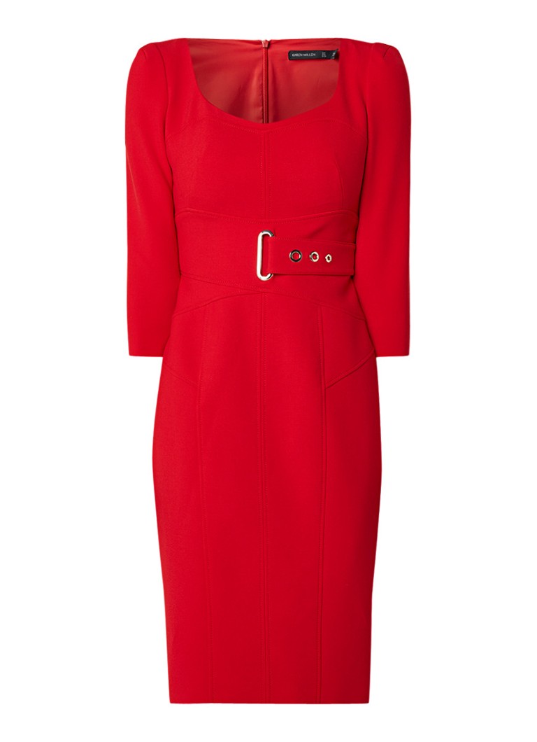 Karen Millen Kokerjurk met korset en ceintuurdetail rood