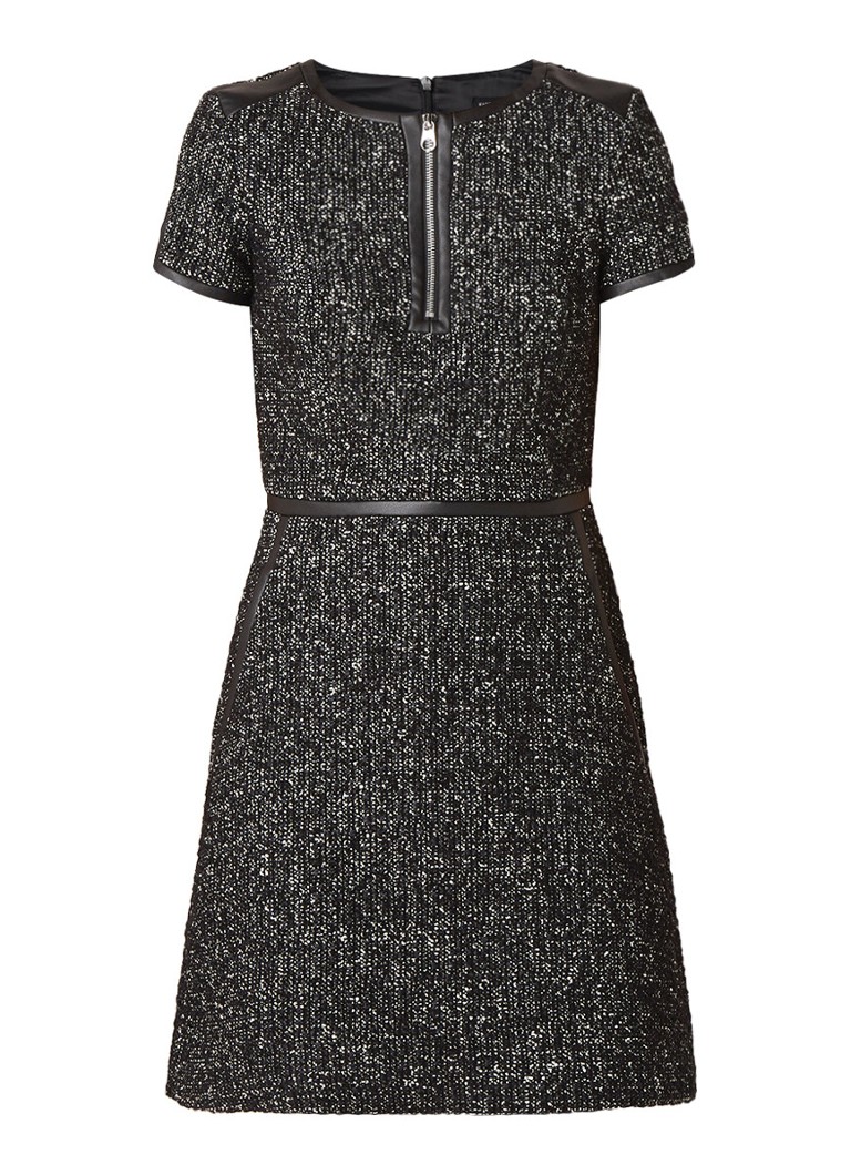 Karen Millen Mini-jurk in alpaca wolblend met tweed look zwart