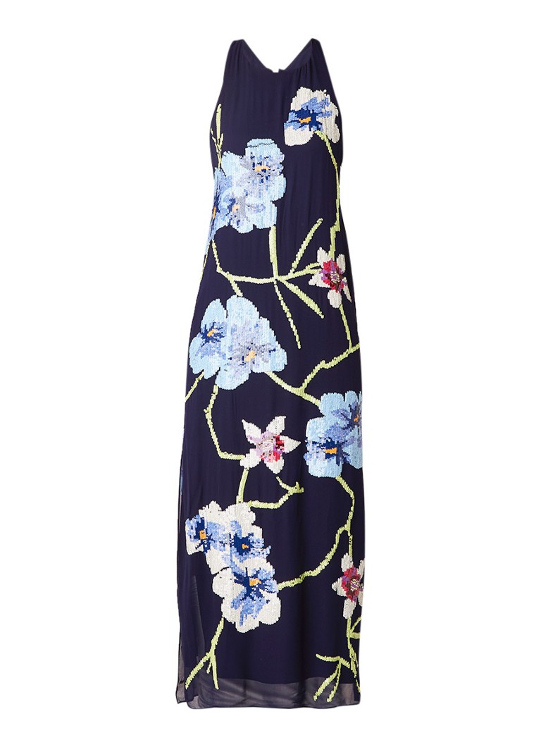 Karen Millen Halterjurk met bloemendessin van pailletten donkerblauw