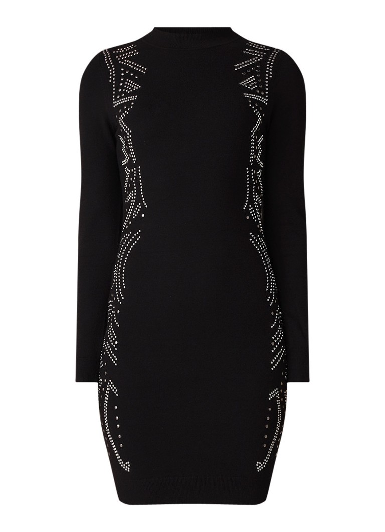 Karen Millen Fijngebreide trui-jurk met studs en lage col zwart