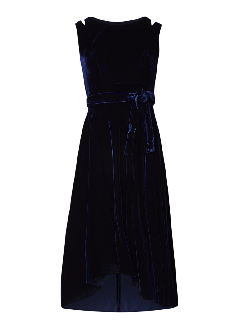 Karen Millen Asymmetrische midi-jurk van fluweel donkerblauw