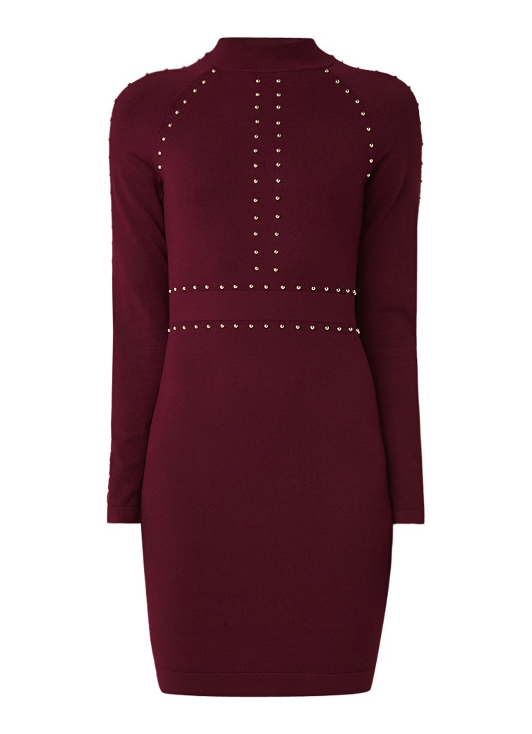 Karen Millen Fijngebreide bodycon jurk met studs bordeauxrood