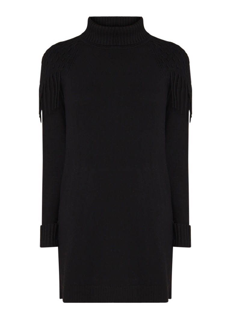 Karen Millen Trui-jurk in kasjmierblend met col en franjes zwart