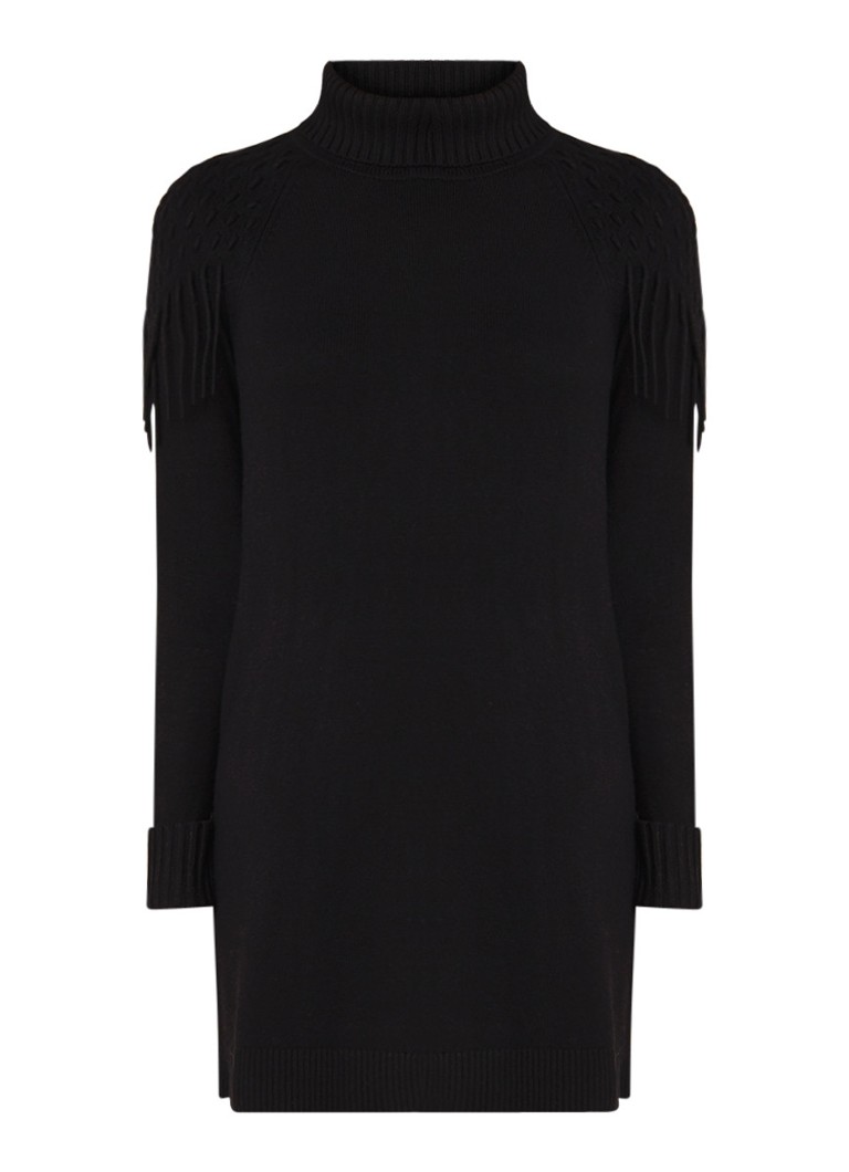 Karen Millen Trui-jurk in kasjmierblend met col en franjes zwart
