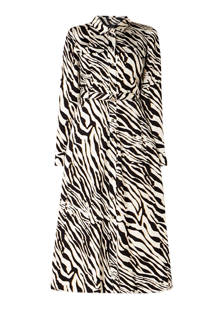 Karen Millen Blousejurk met zebradessin en strikceintuur zwart