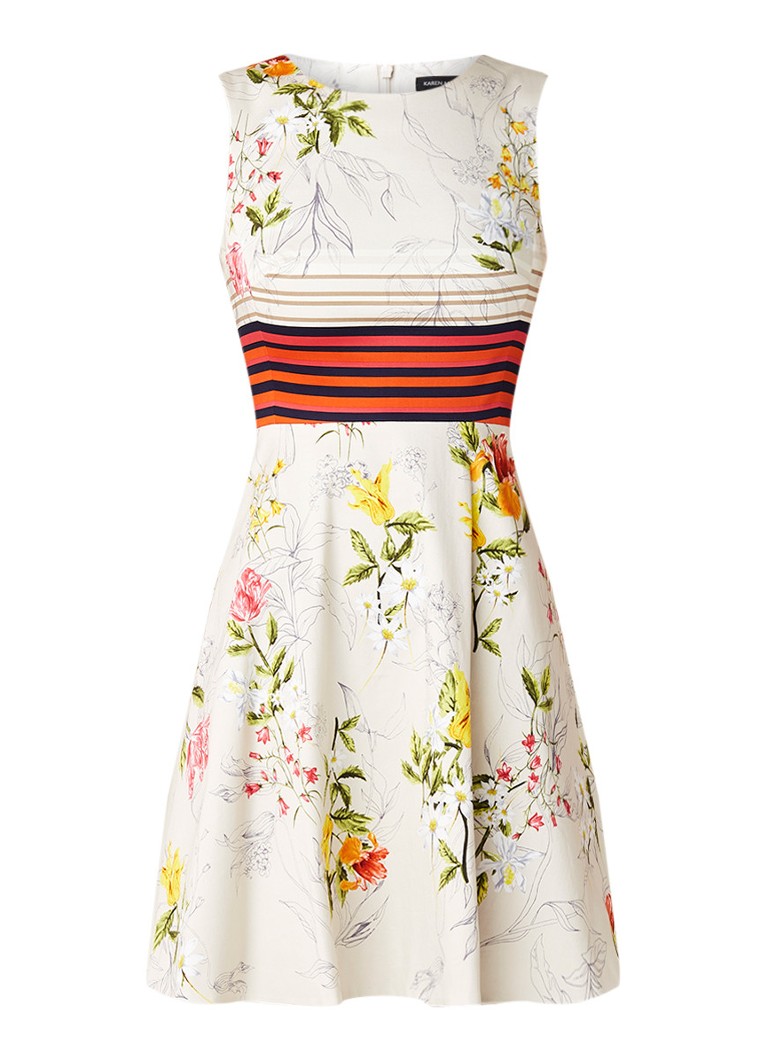 Karen Millen Mouwloze A-lijn jurk met bloemendessin creme