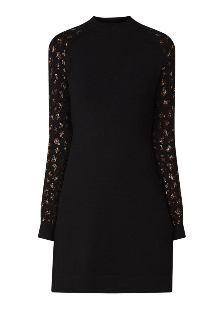 Karen Millen Crystal Leopard trui-jurk met strass-decoratie zwart